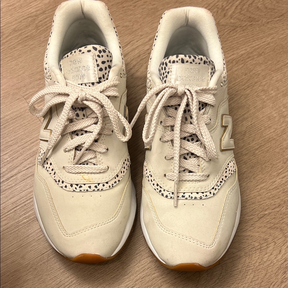 New Balance Cream and Gold Sneakers with Animal Print